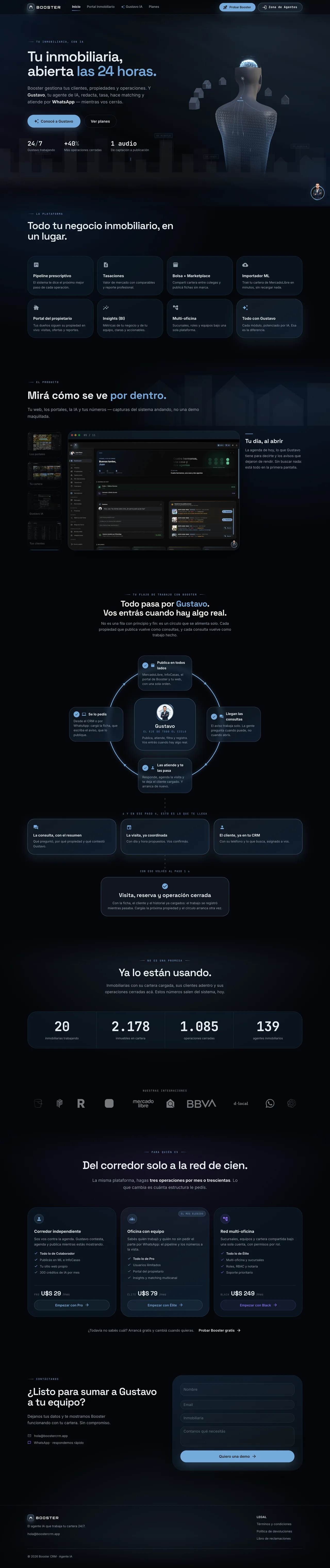 Sitio web de Booster, recorrido completo